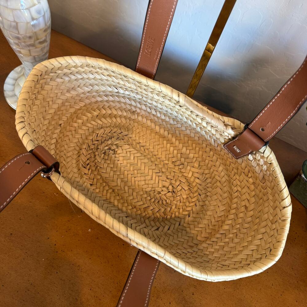 ❌SOLD❌ Loewe Anagram Basket Small Bag Natural Straw Tan Leather - Picture 3 of 11